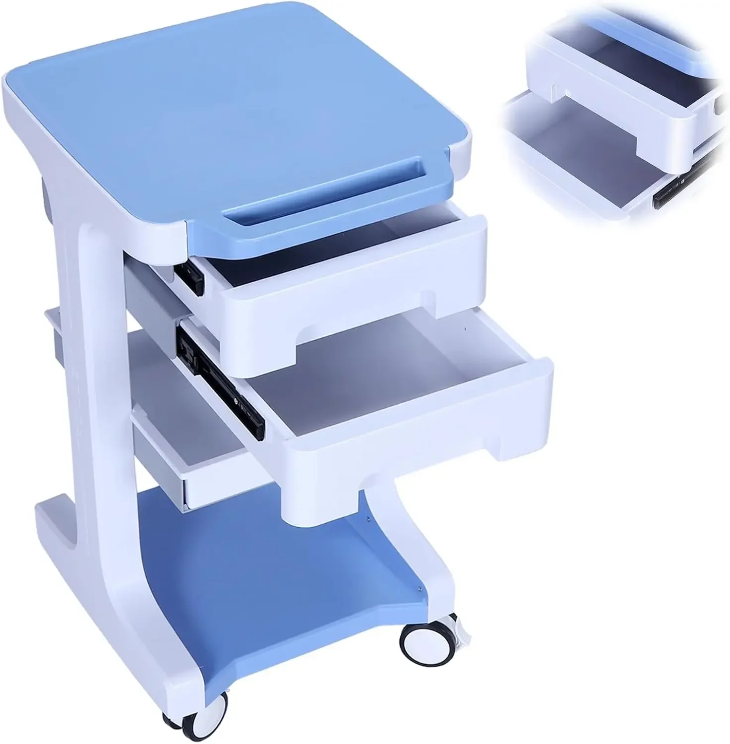 3 Tier Medical Rolling Cart with 2 Drawers Beauty Salon Rolling Trolley Max 110LBS Load 4 Wheels Mobile Storage Carts Lab Ultras