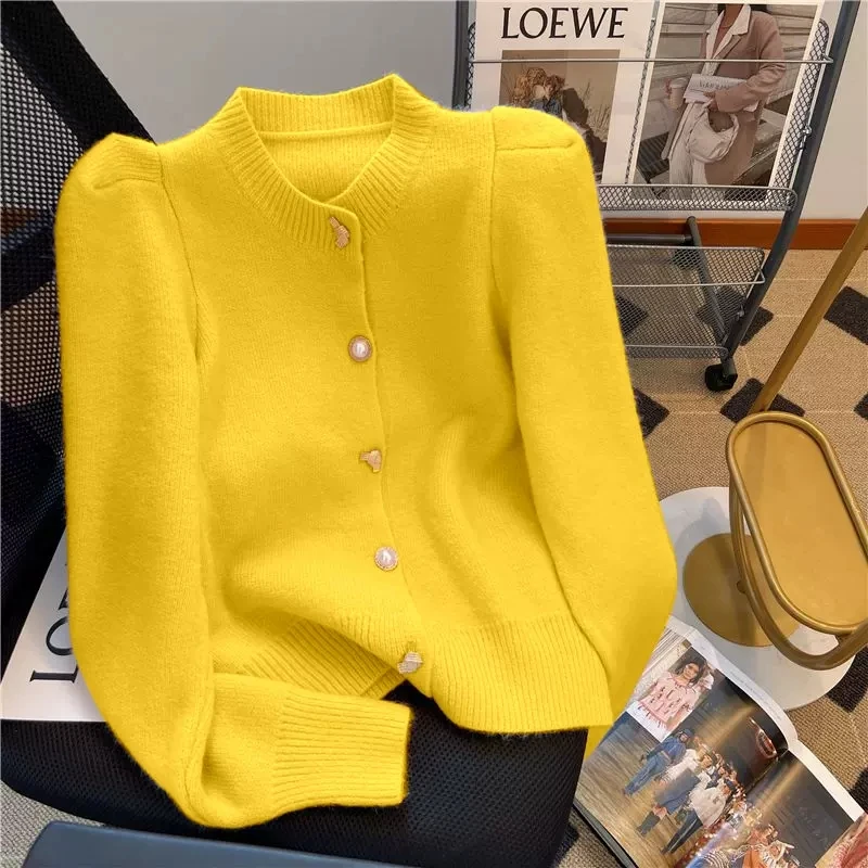 2024 Women Cardigans Sweater Low Crewneck Spring Autumn Knitted Cashmere Cardigans Solid Single Breasted Chic lady Sweaters Y2K