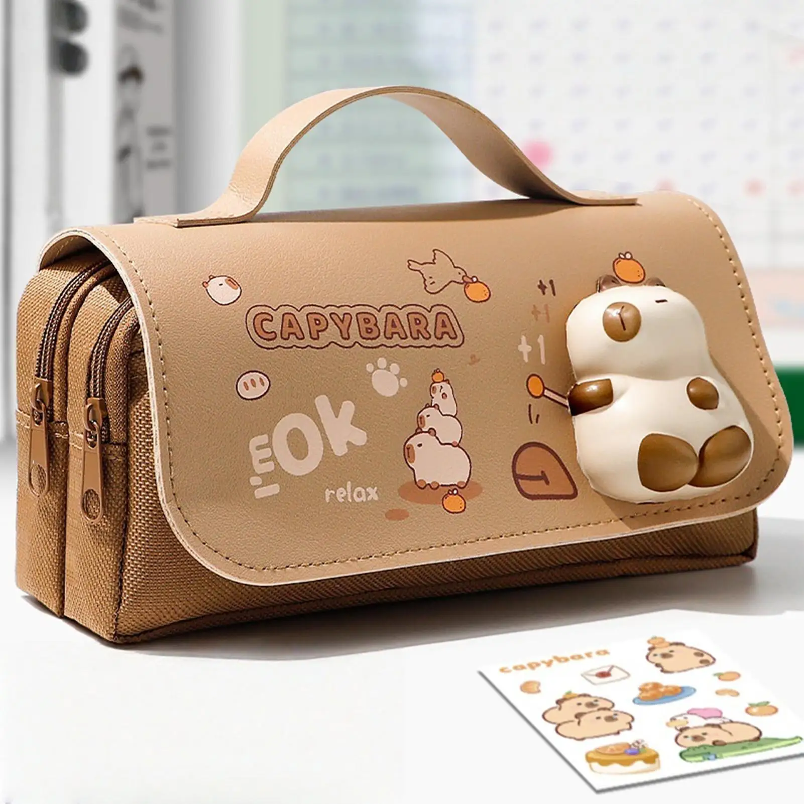 مقلمة لطيفة كابيبارا منظم مكتب علامة الحقيبة الحيوان حقيبة التخزين مع سحاب منظم قرطاسية اللوازم المدرسية ل