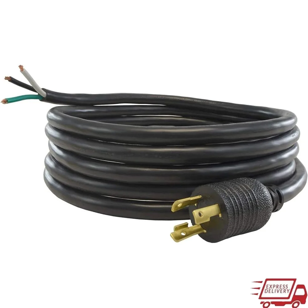 

15FT Locking Power Cord 30A 250V NEMA L6-30P to Bare Wire SJTW Heavy Duty Weather Resistant Cable