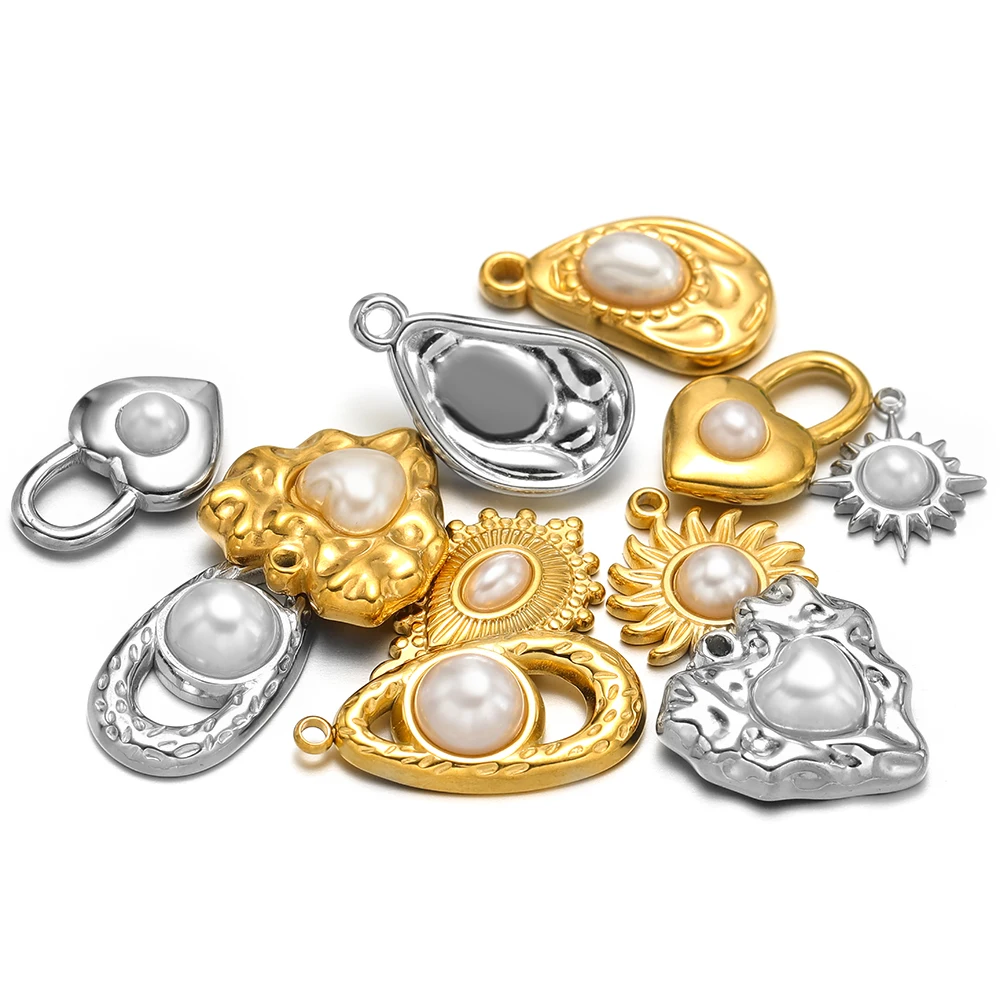 5pcs Stainless Steel Imitation Pearl Lock Heart Sun Necklace Charms Earring DIY Women Bracelet Jewelry Making Supplies Wholesale view 3