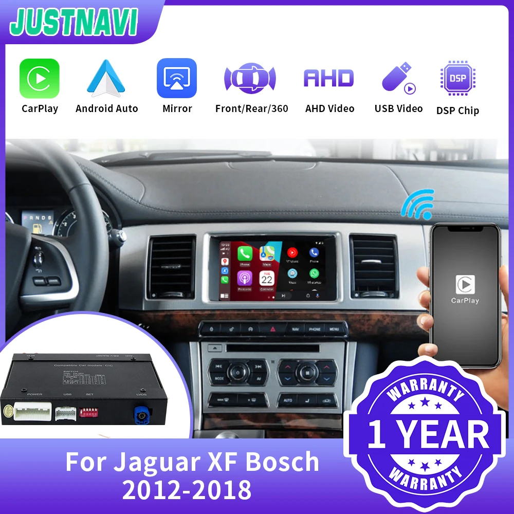 

JUSTNAVI Wireless Apple CarPlay Interface For Jaguar XF Bosch 2012-2018 Android Auto Aftermarket Reserve Camera Mirroring Box