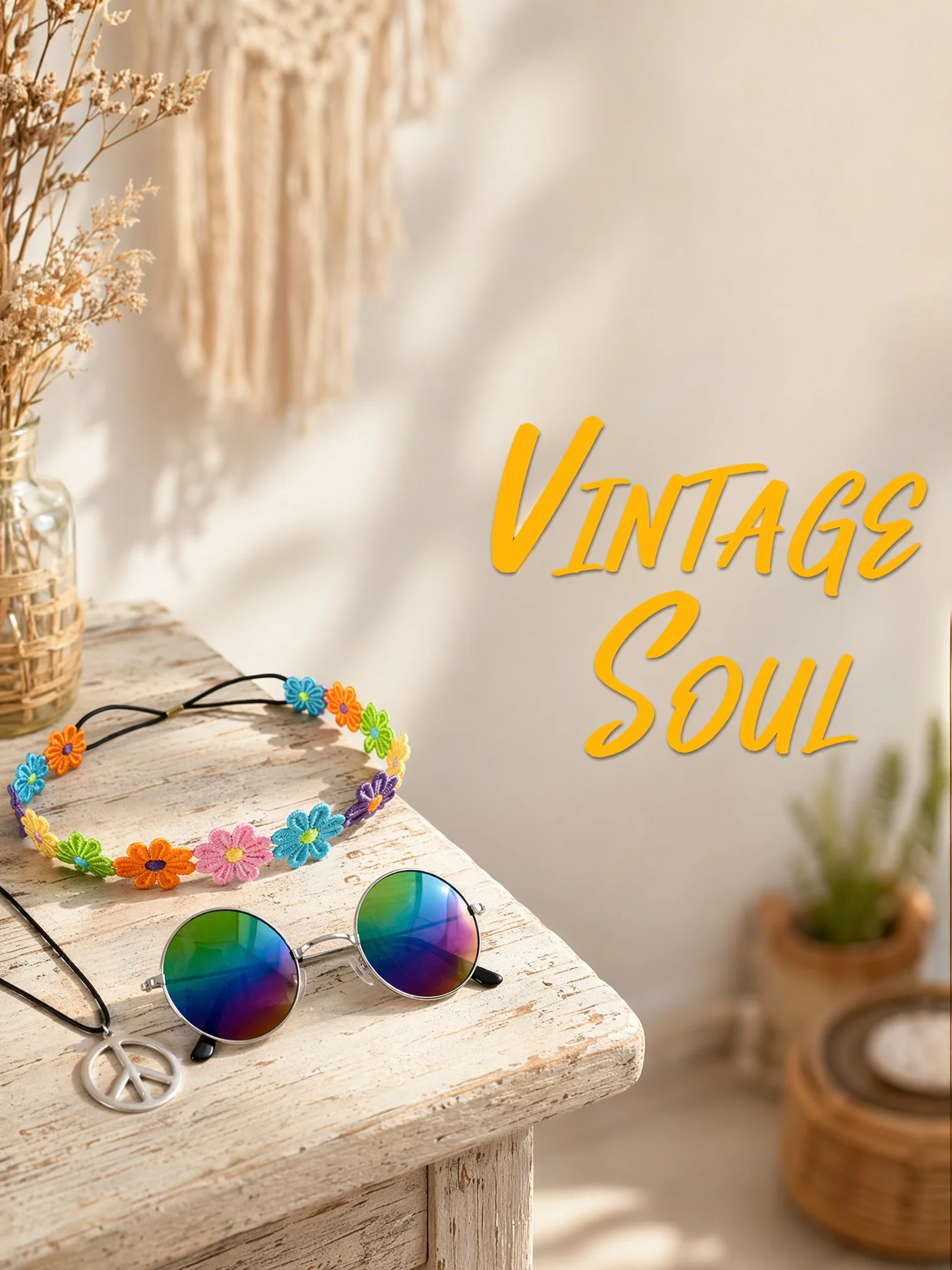 3ピースのヒッピースタイルアクセサリーセットには、フラワーヘ - Women'S Accessories In The 60S のレビューと価格