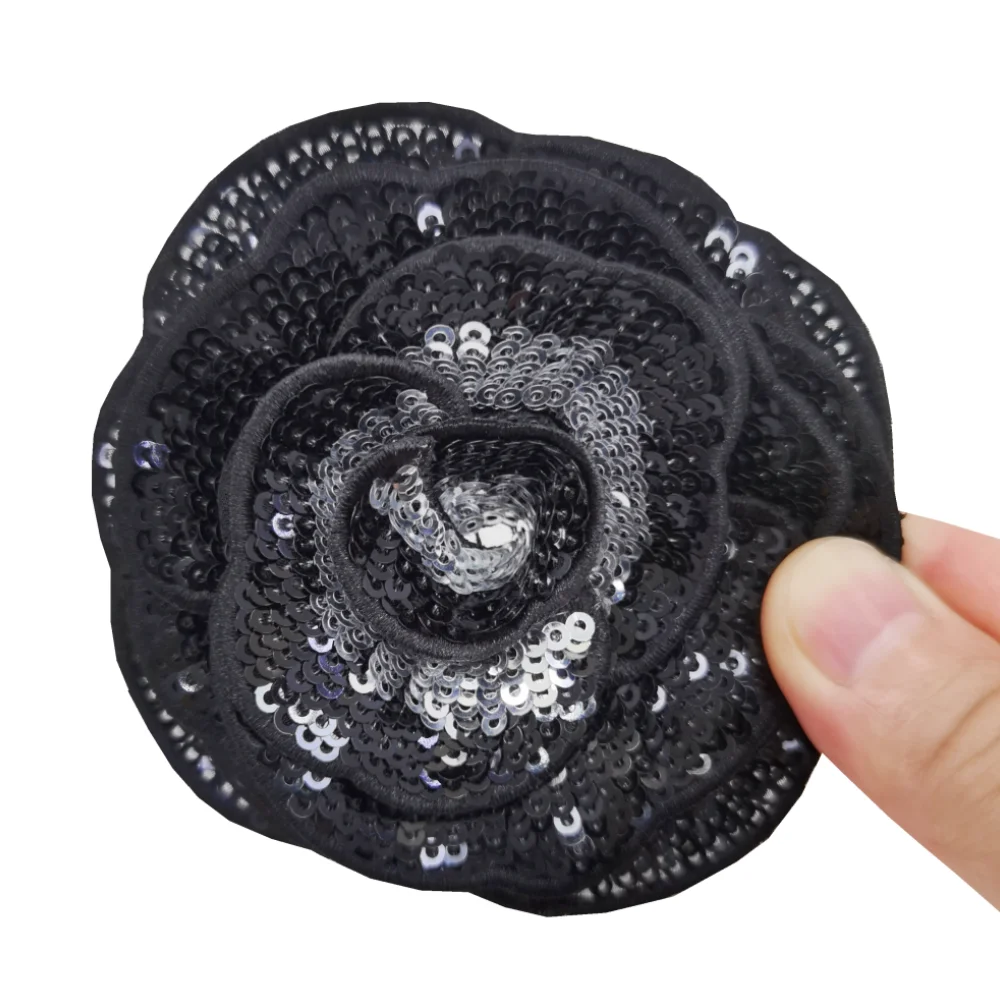 6pc 3D Rose Sequin Patch Red Flower Applique Beaded Flowers Sew On Patches For Clothing Jeans Clothes Appliques Parches AC1106