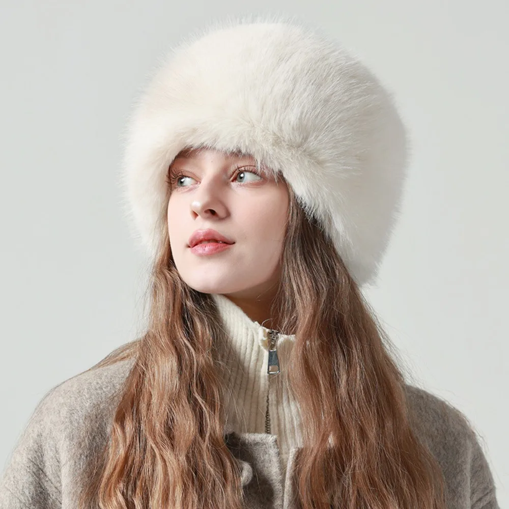 

Retro Imitation Fur Artificial Fur Hat Thickened Warm Plush Bucket Hat Ear Protection Hat Fashion Winter Cap Cycling