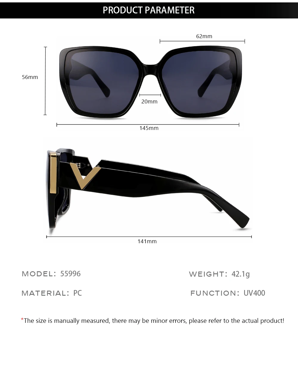Luxusmarken-Design Sonnenbrillen für Damen Quadratische Retro-Sonnenbrillen für Outdoor UV-Schutz Sonnenschutz für Freizeit und Urlaub # 55996 – Detail 2