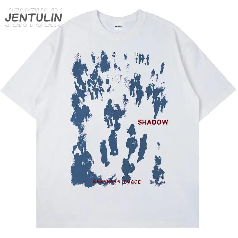 Harajuku Graphic Summer Oversized Men Short Sleeve Tshirts People Shadow Print T Shirt Streetwear Casual Cotton Tops Hip Hop Tee