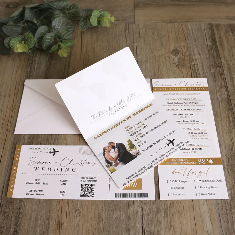 Customized Passport Book Wedding Invitation Style Ins Wind Printed Folded Stamping Card Custom Print