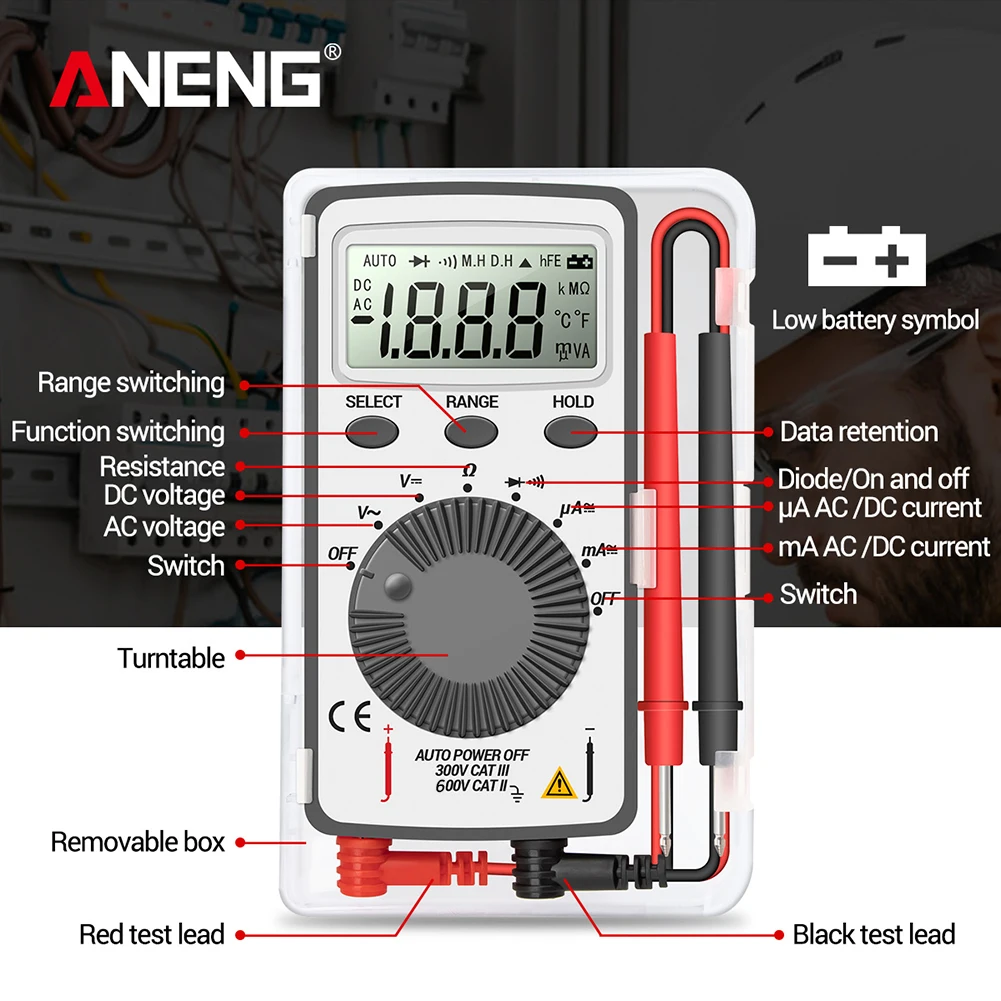 ANENG AN101 1999 T-RMS cyfrowy multimetr Mini AC/DC NCV pojemnościowy woltomierz LCD amperomierz Multimetro cyfrowy profesjonalny Test Multimetro