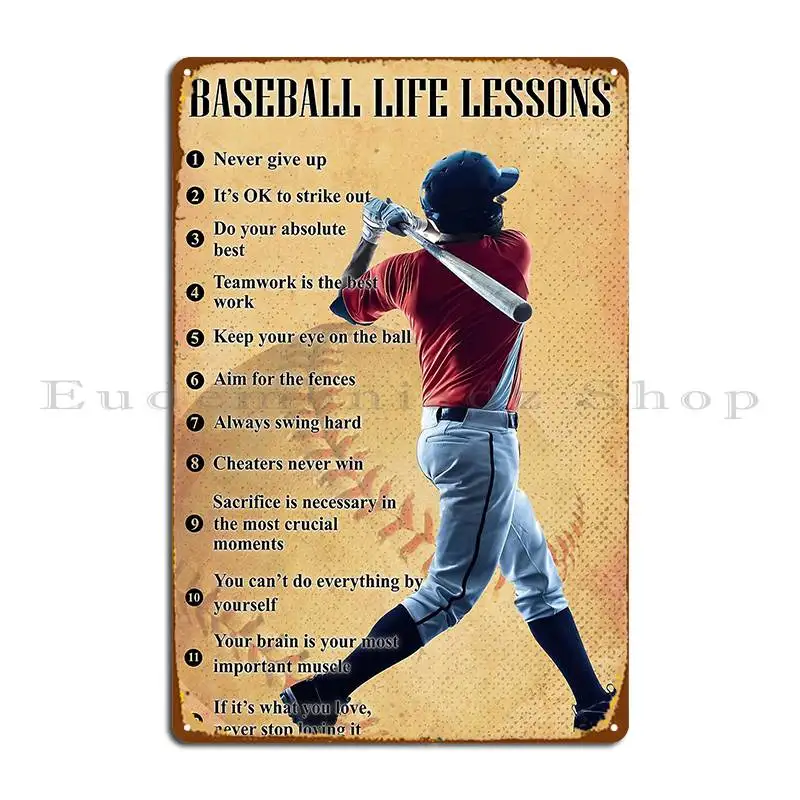 Baseball Life Lessons Metal Plaque Poster Club Cinema Designing Garage Funny Tin Sign Poster