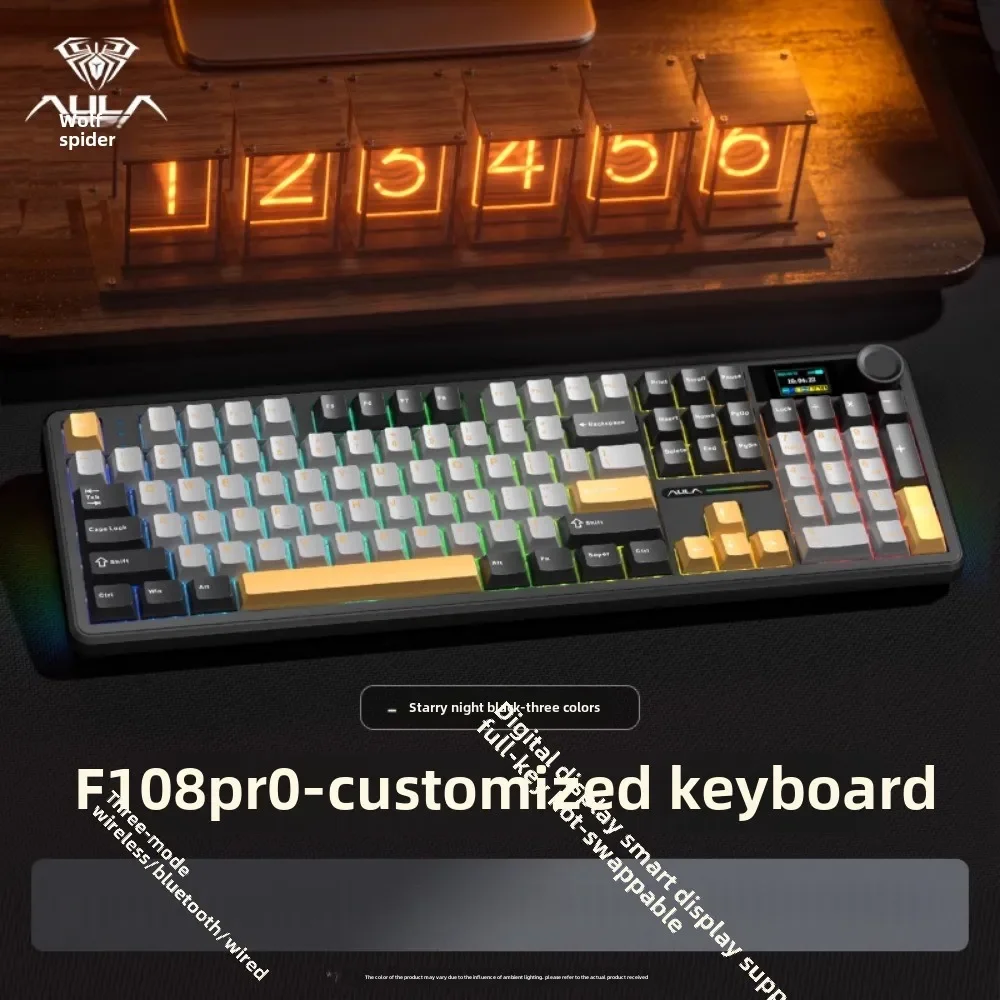 AULA F108pro mechanical keyboard esports wireless bluetooth hot-swappable fast response sensitive keys long-lasting battery life