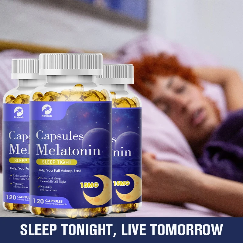 Kexinsh 60/120 Caps Melatonin Capsules 15 MG Help Sleep Relieve Insomnia, Help Improve Sleep Quality Antioxidant