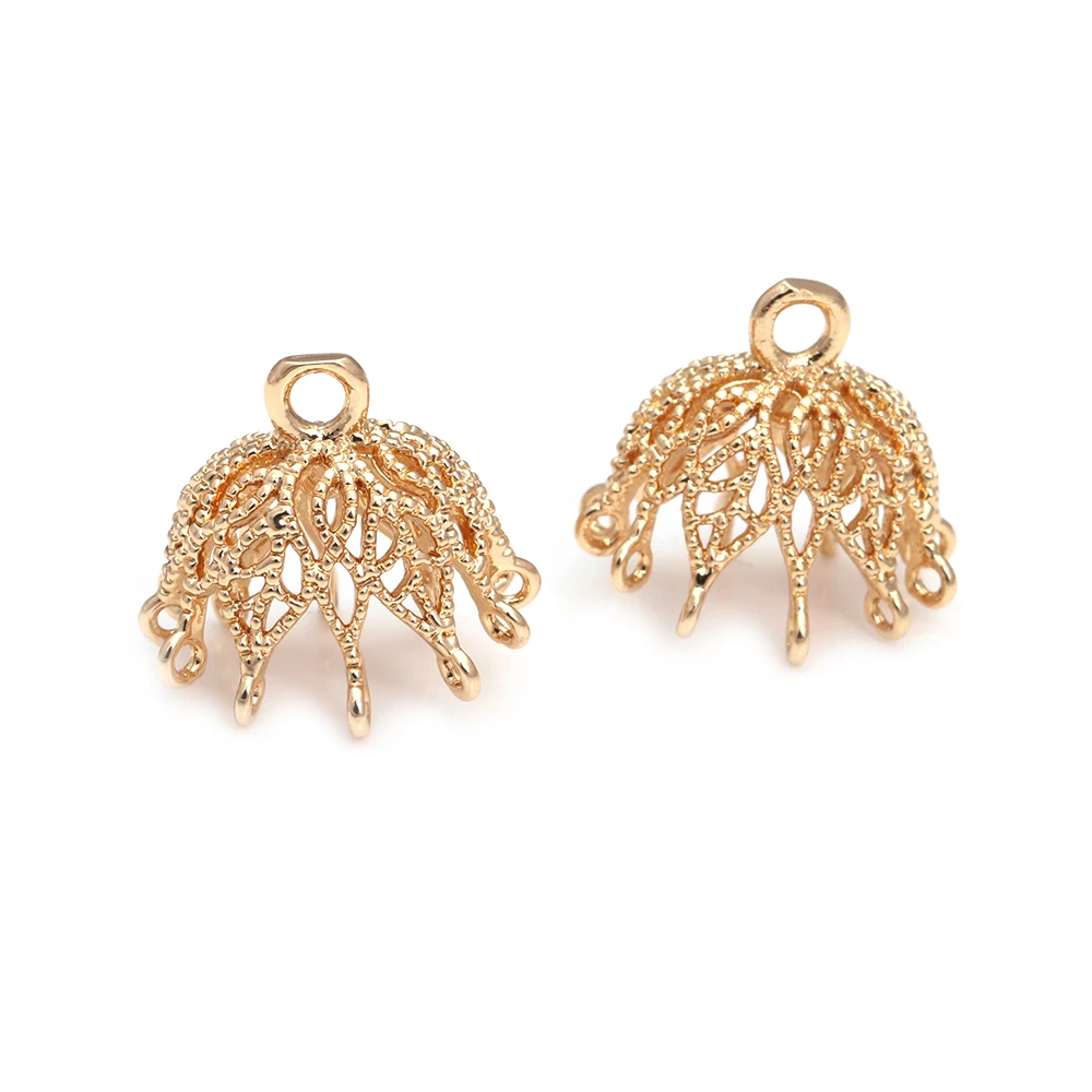 10PCS High Quality 18K Gold Color Brass Round and Oval Charms Beads Caps Connector Tassel Caps Jewelry Earrings Making Findings