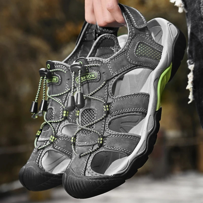 

Brand Summer Genuine Leather Men Sandals Outdoor Casual Non-slip Men's Wading Shoes Lightweight Breathable Men's Beach Sandals