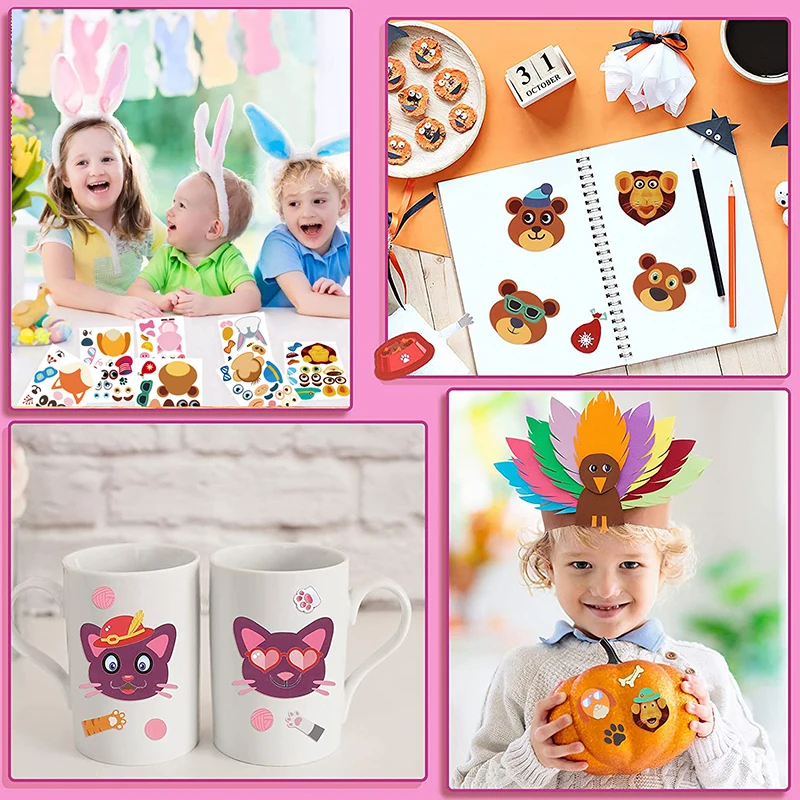 6-36PCS Make-a-face Sticker Sheets Make Your Own Animal Mix and Match Fantasy Animals Kids Party Favor Supplies Craft Puzzle Toy