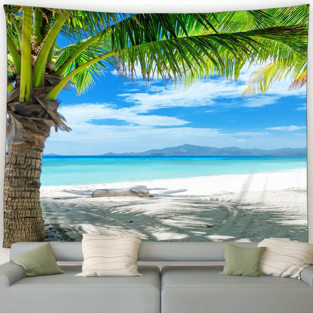 Coconut Trees Beach Tapestry Island Tropical Plants Ocean Nature Landscape Home Living Room Dorm Decoration Garden Wall Hanging