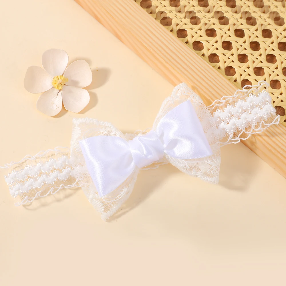 Elegantes Satin-Schleifenband mit Spitze, Elastisches Haarband für Neugeborene Mädchen, Haaraccessoires