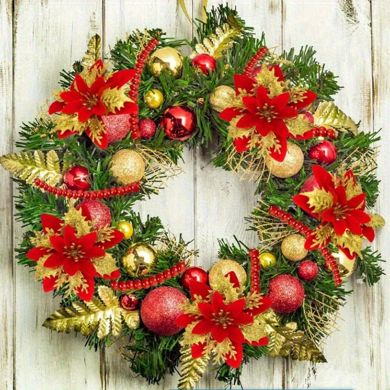 16 قطعة زهور البونسيتة الاصطناعية مع البلاستيك المتلألئ عيد الميلاد الشكر السنة الجديدة شجرة القبعات العالية أكاليل باقة الزهور #5