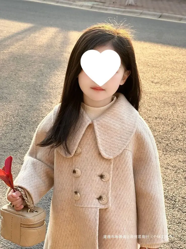 女の子のための人形の襟付きウールコート,シンプルなスタイルの服,秋冬