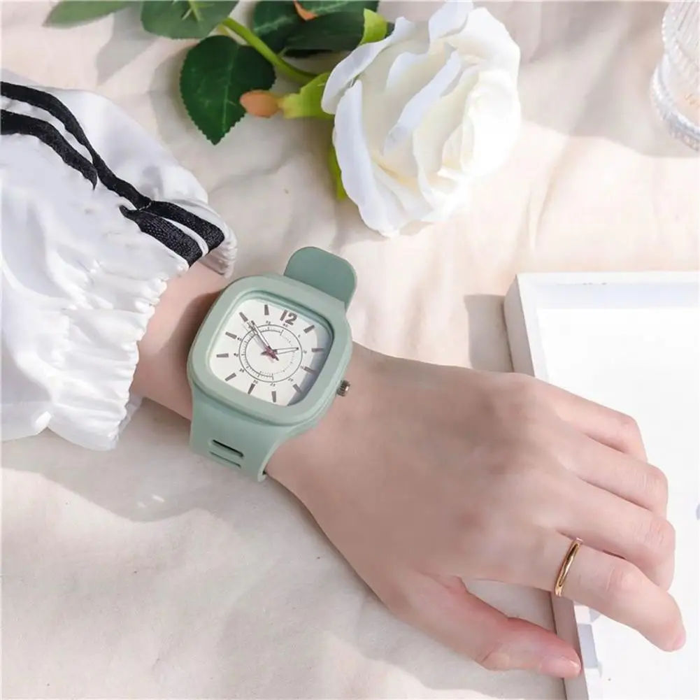 Women Watch Japanese Style Adjustable Plastic Strap Square Dial Quartz Timepiece Student Anolog Watch Daily Travel Wristwatch