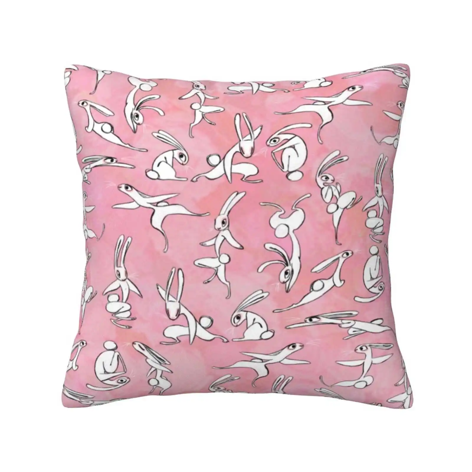 

Bunnies Pink Funny Cute Decor Square Pillowcase Bunny Pink Rabbits