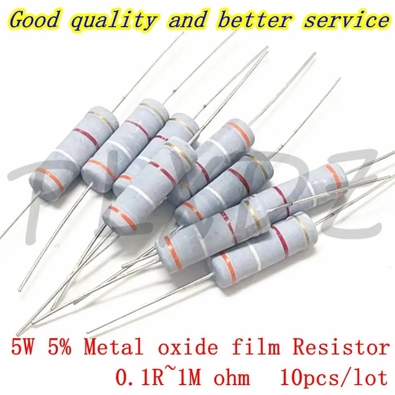 10pcs 5W Metal oxide film Resistor 5% 0.1R ~ 1M 0.12R 0.15R 0.18R 0.2R 0.22R 0.24R 0.25R 0.27R 0.3R 0.33R 0.36R 0.39R 0.43R ohm