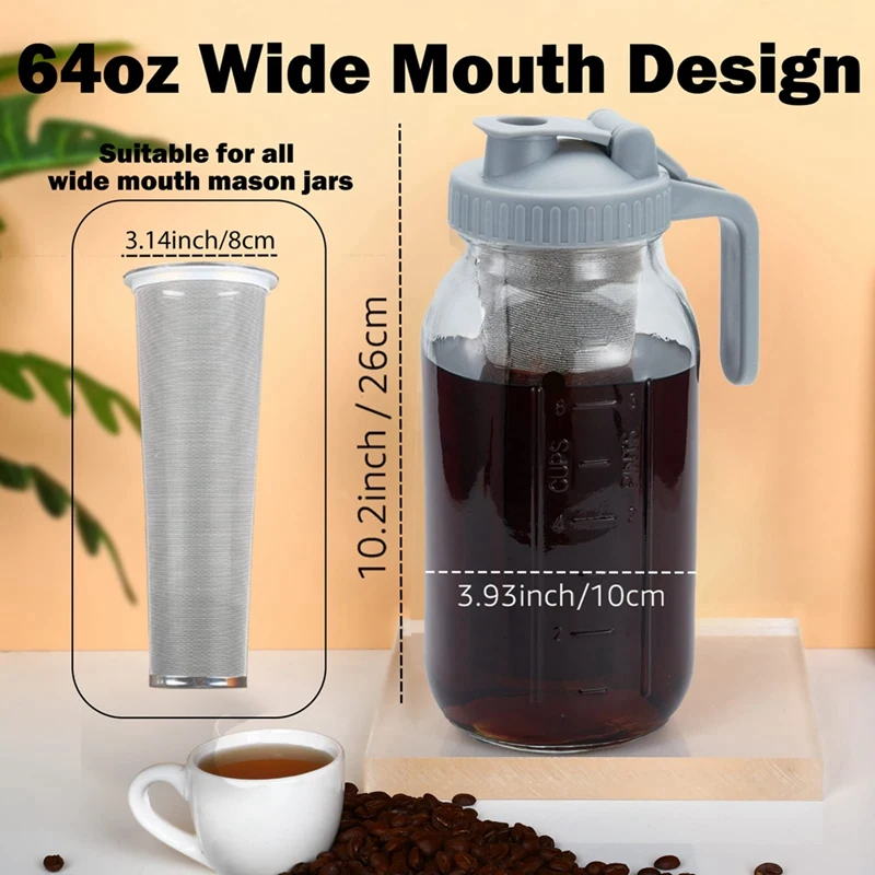 Cafetera en frío con filtro superdenso de acero inoxidable, jarra de 64Oz para café, té helado