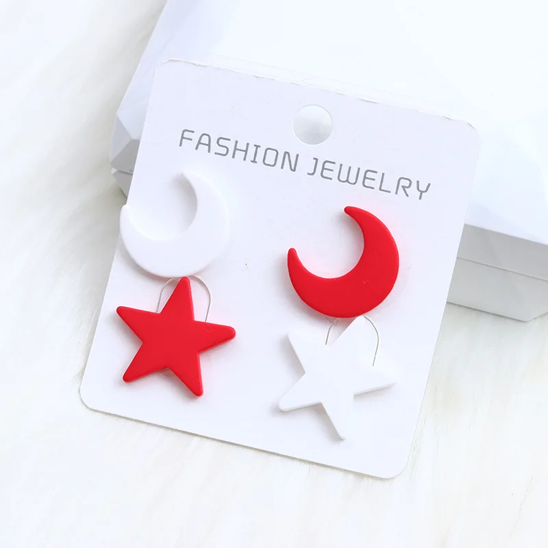 4 Pcs Vintage Star Moon Acrylic Stud Earrings for Women Girl 2 Set Personality Candy Color Party Lightweight Piercing Jewelry