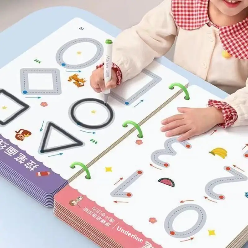 1 Zestaw Książeczka do Kaligrafii Wielokrotnego Użytku, Magiczna Książka do Ćwiczeń, Zeszyt do Nauki dla Maluchów, Nauka dla Dzieci, Rysowanie Montessori