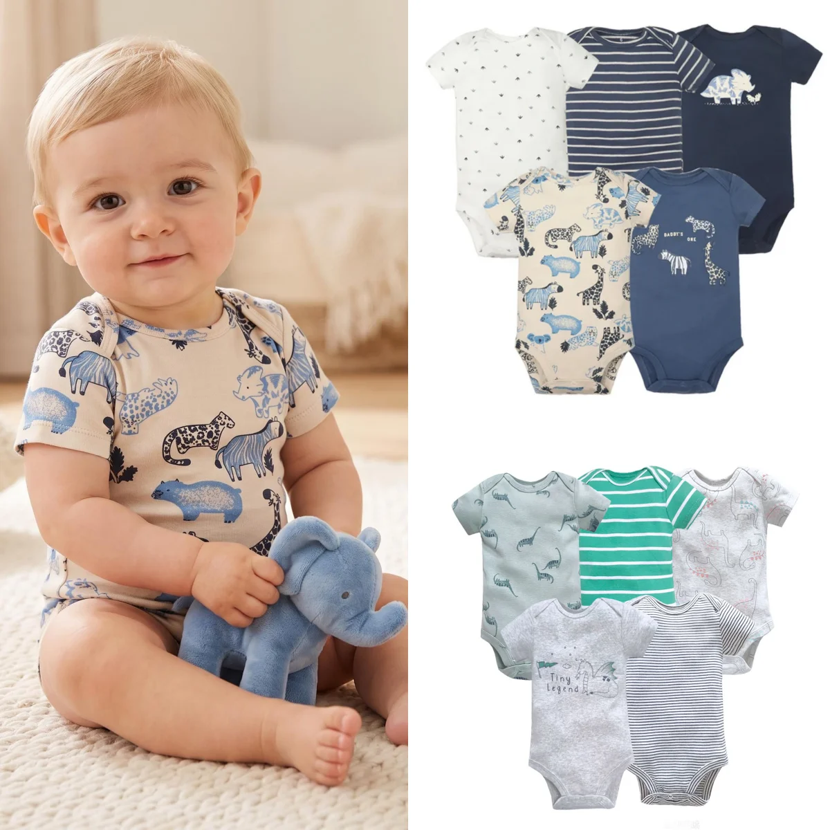 5PCS Baby Bodysuit For Newborns Summer Baby Romper Boy Clothes 0‑24M Newborn Clothing Infant Soft Cotton Cartoon Baby Clothes
