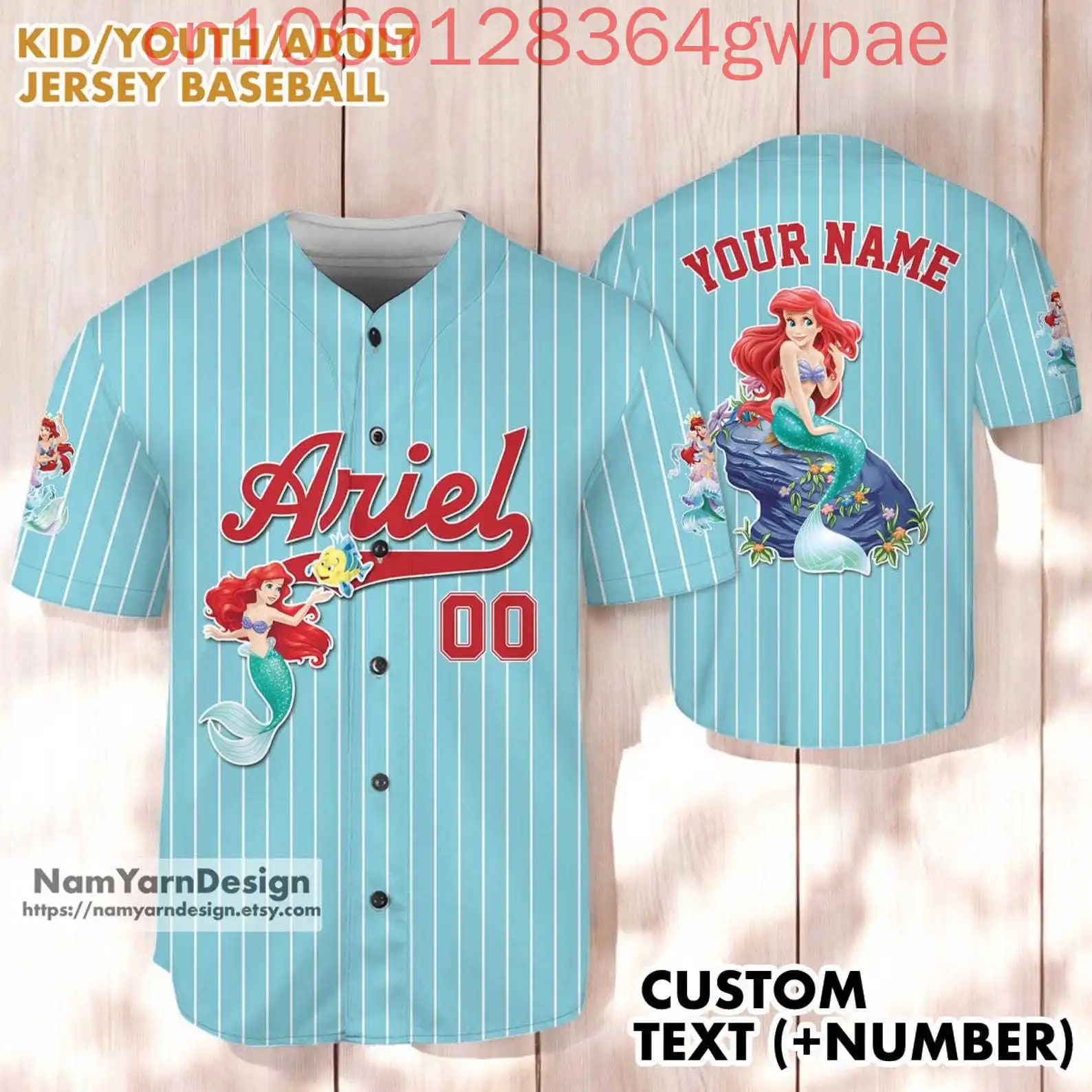

Summer Fashion disney The Little Mermaid Baseball Jersey shirt Men's Women's kids Casual Short Sleeve sports Baseball Shirt Tops