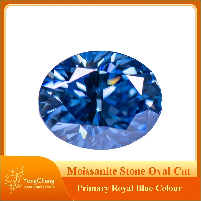 

Moissanite Stone Oval Cut Primary Royal Blue Colour Lab Created Synthetic Gemstone Passed Diamond Tester Comes GRA Certificate