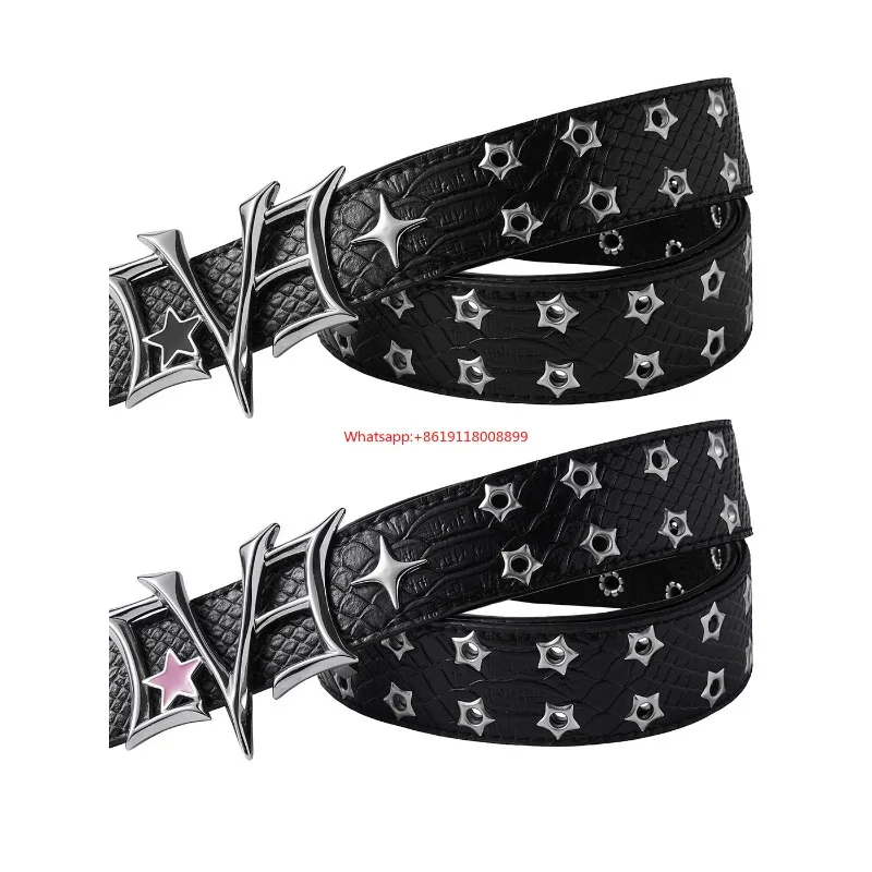 [LOVE] Punk Heavy Industry Leather Belt Men and Women Rivets Retro  Niche Cowhide Belt
