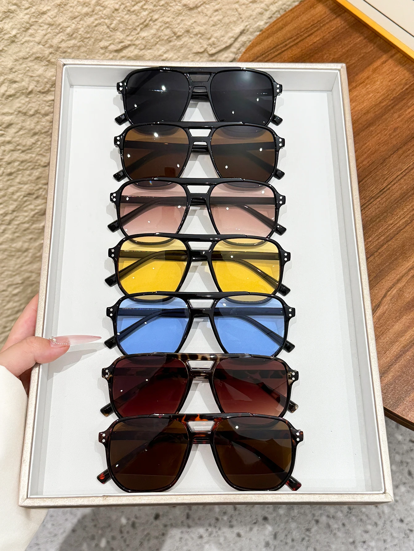 7Pcs Classic Fashion Square Frame Combination Glasses Chic Black, Tortoiseshell Design Casual Fashion Decorative Glasses