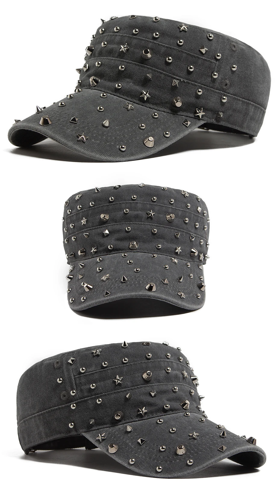 Niet Flache Hut Frauen Mode Punk Rock Hip Hop Baseball Kappe Y2K Männer Vintage Militär Kappe Retro Visier Trucker Hüte Einstellbar – Detail 8