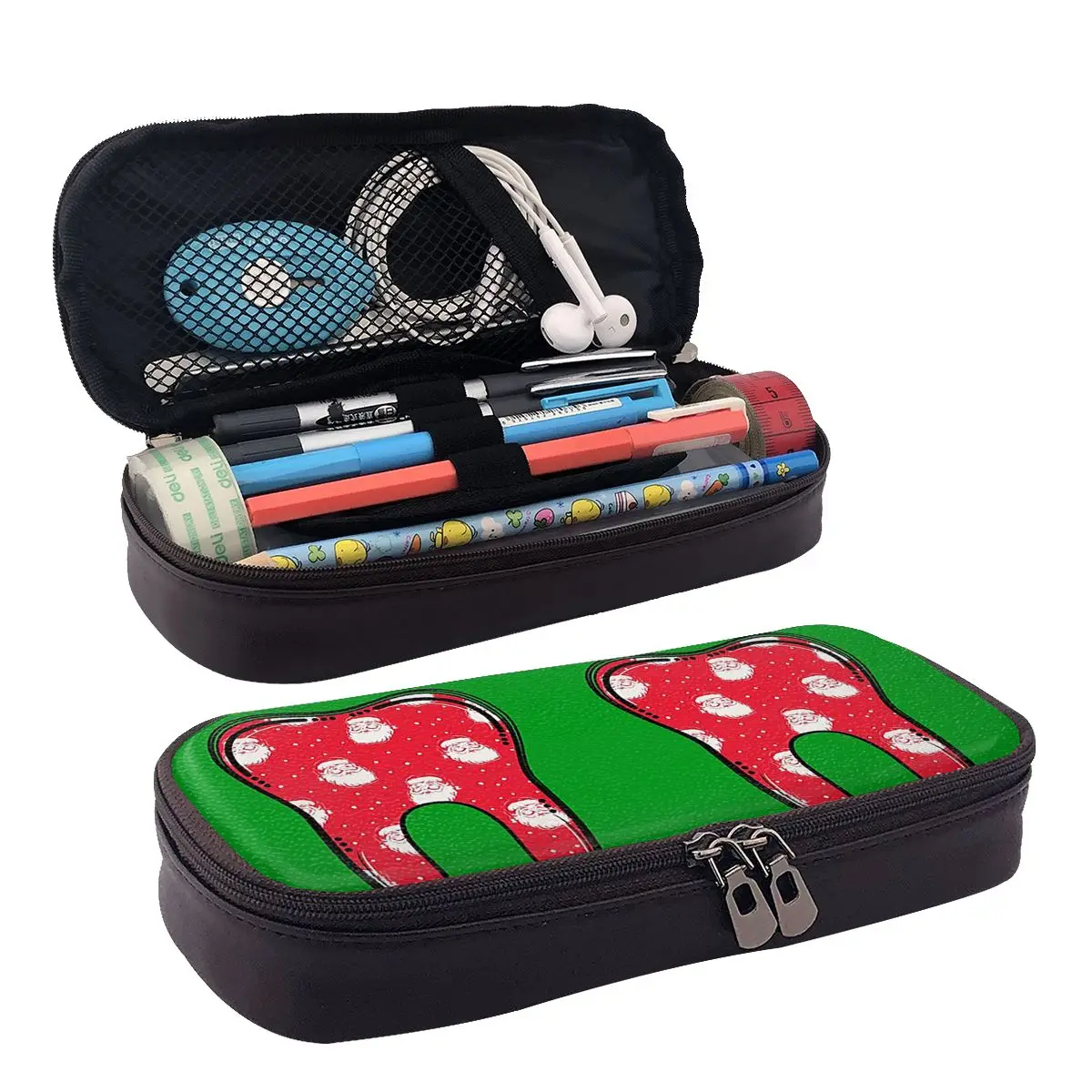 Christmas Tooth Dentist Dental Assistant Hygienist Dentistry Teeth Leather Pencil Case for Kid Pen Box Pencil Bag Pen Holder Bag