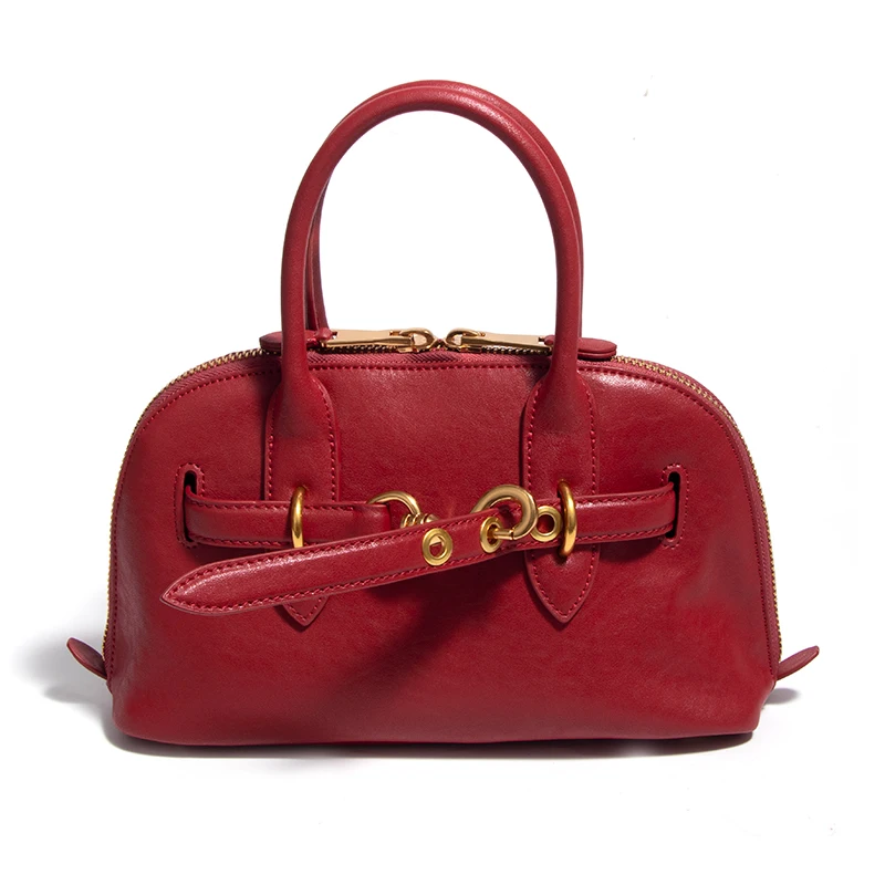 

2025 Luxury Brand Genuine Leather Women Handbags Fashion Gold Buckle Shoulder Bags Women Spring Retro Sheepskin Boston Bag Lady