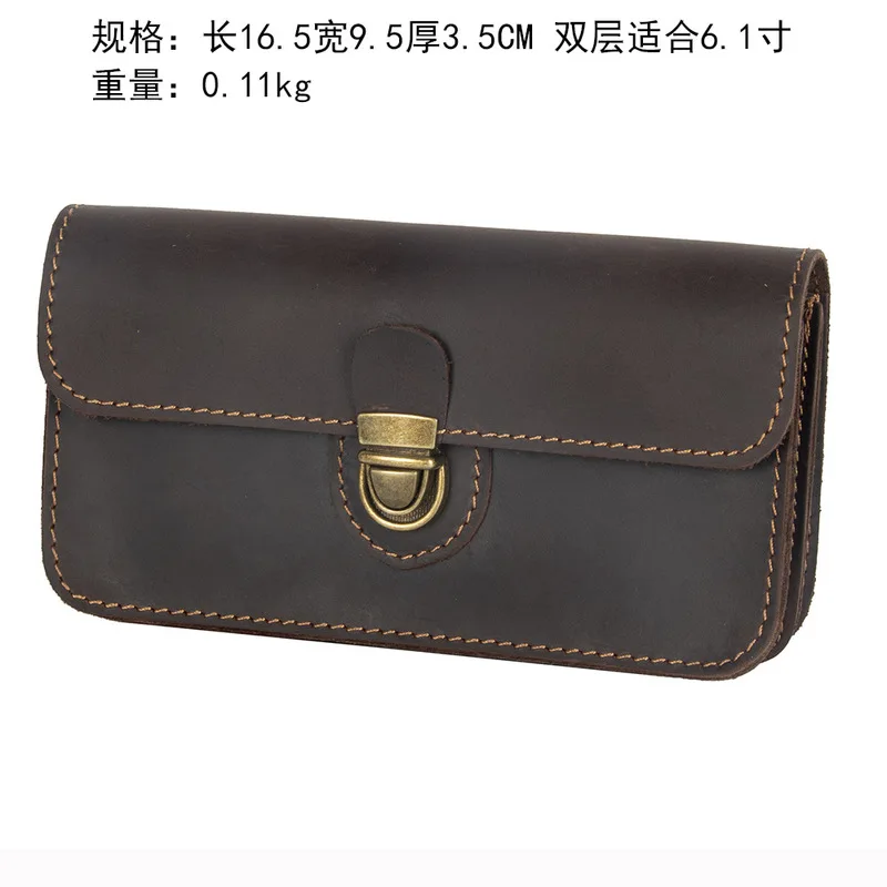 New model Leather mobile phone wallet - double-layer horizontal style - pure cowhide retro bag - construction site work bag