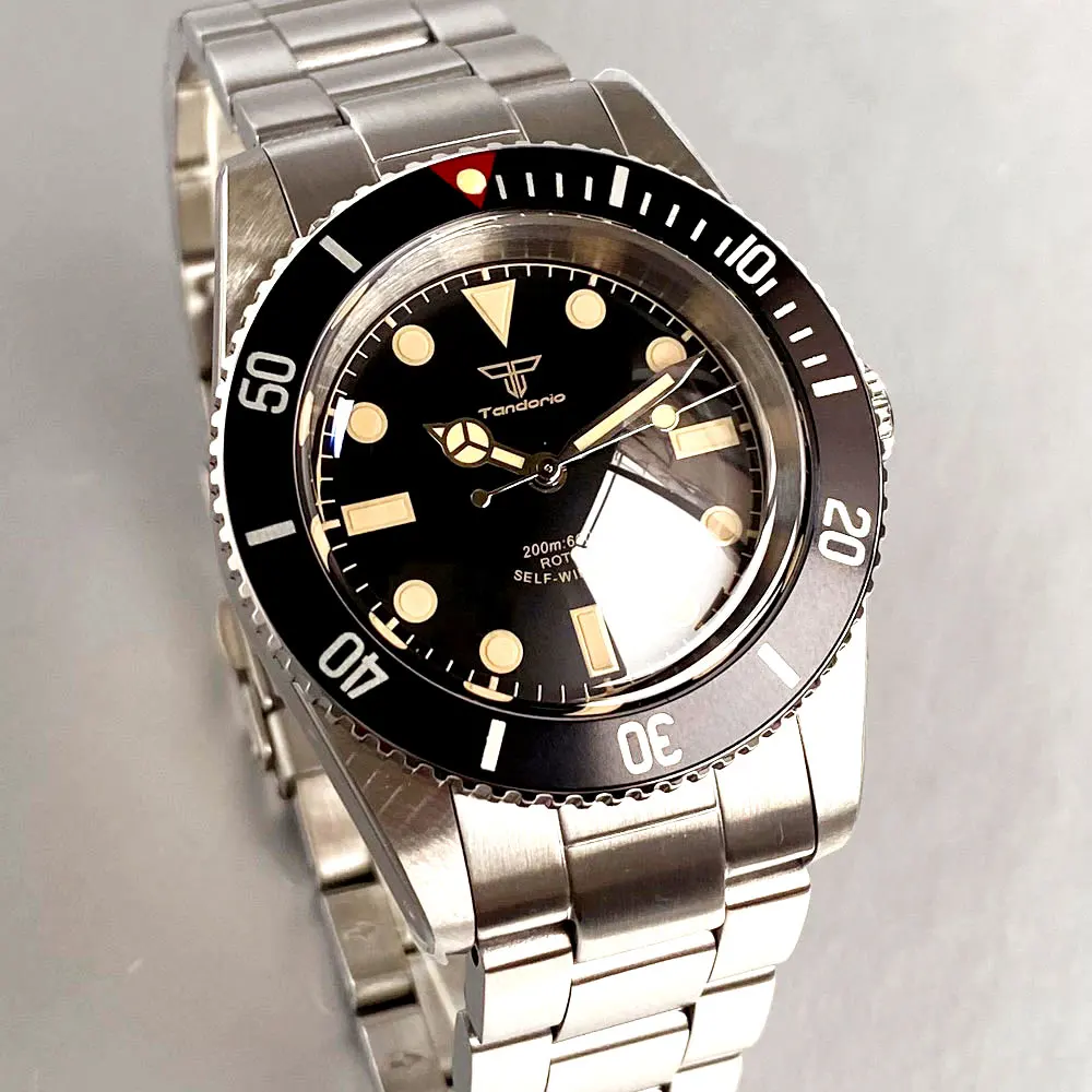 NH35 Tandorio Vintage Luminous 38mm Sapphire 20ATM Waterproof Automatic Movt Dive Watch Men 120 Click Steel Bracelet view 3
