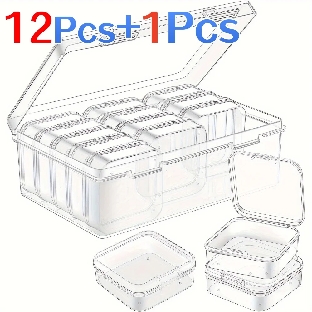 1 Stück Große Kunststoff-Aufbewahrungsbox mit Deckel, 12 Fächer Stapelbare Organizer-Box für Schmuck, Perlen, Kleinteile, Büro und Zuhause