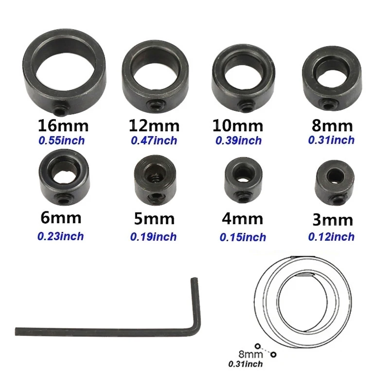 8pcs Drill Bit Depth Stop Rings 3-16mm Adjustable Collars Positioner for Precision Woodworking Tools Dremel Accessories