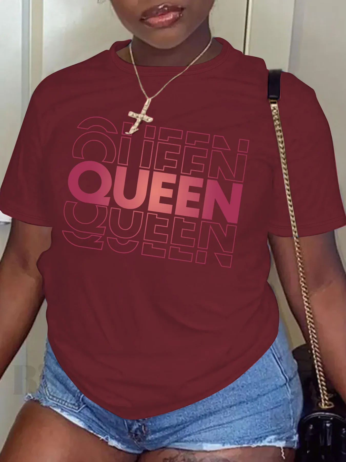 Women Plus Size Clothing Summer Round Neck Short Sleeve Printed Letter Queen Plus Size T-Shirts Y2k Top Poleras Mujer