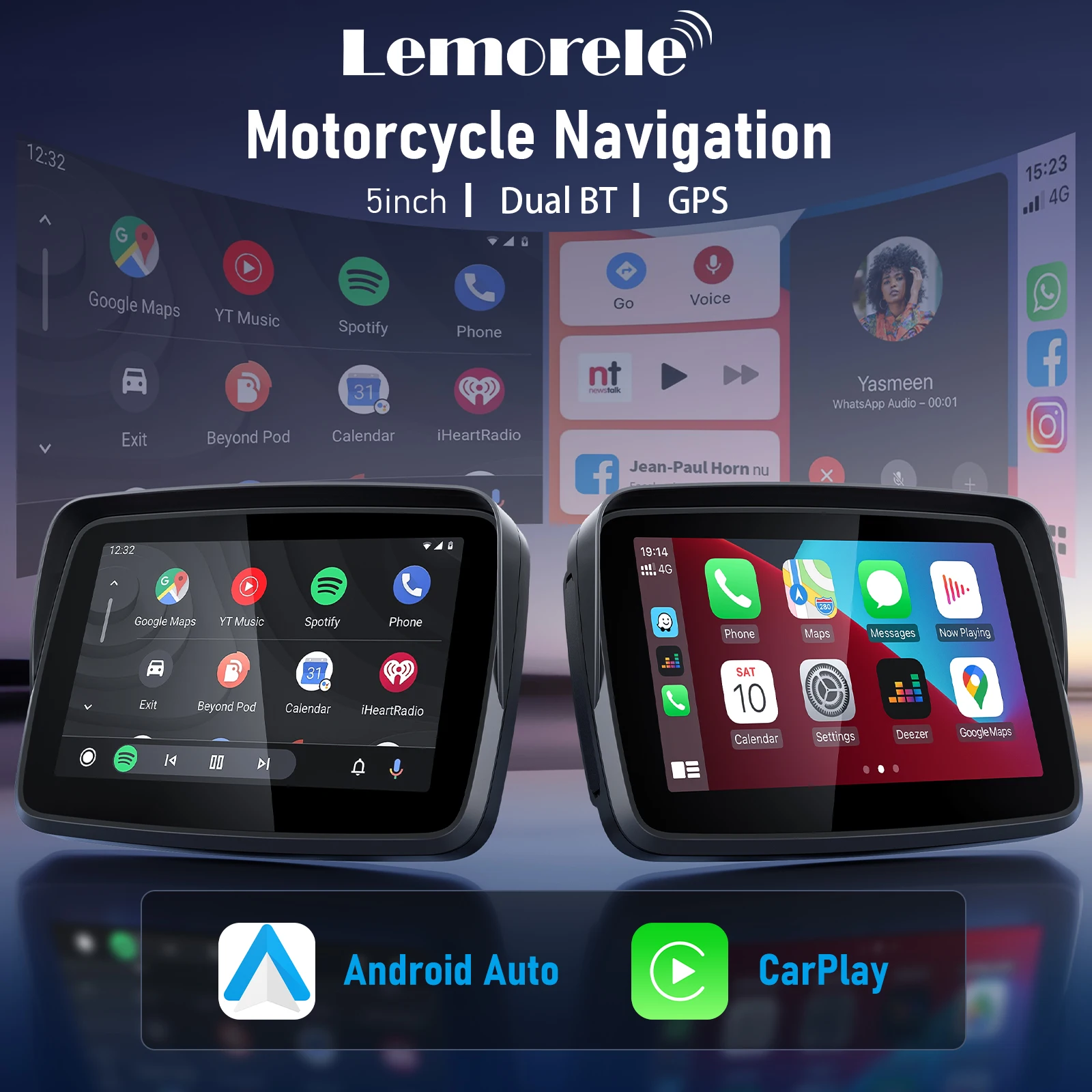 

Lemorele Wireless CarPlay Android Auto Monitor Motorcycle Navigation Carplay Display Touch Screen Portable Digital Dashboard