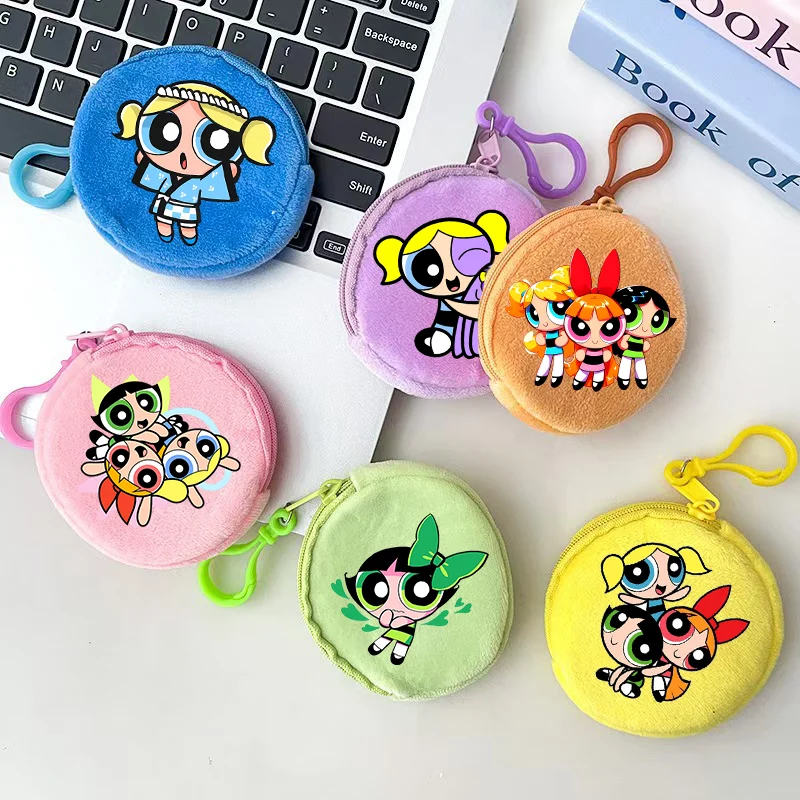 Porte-monnaie The Powerpuff Girls, motif dessin animé, avec fermeture éclair, mini sac souple tendance pour monnaie et écouteurs, cadeau d'anniversaire