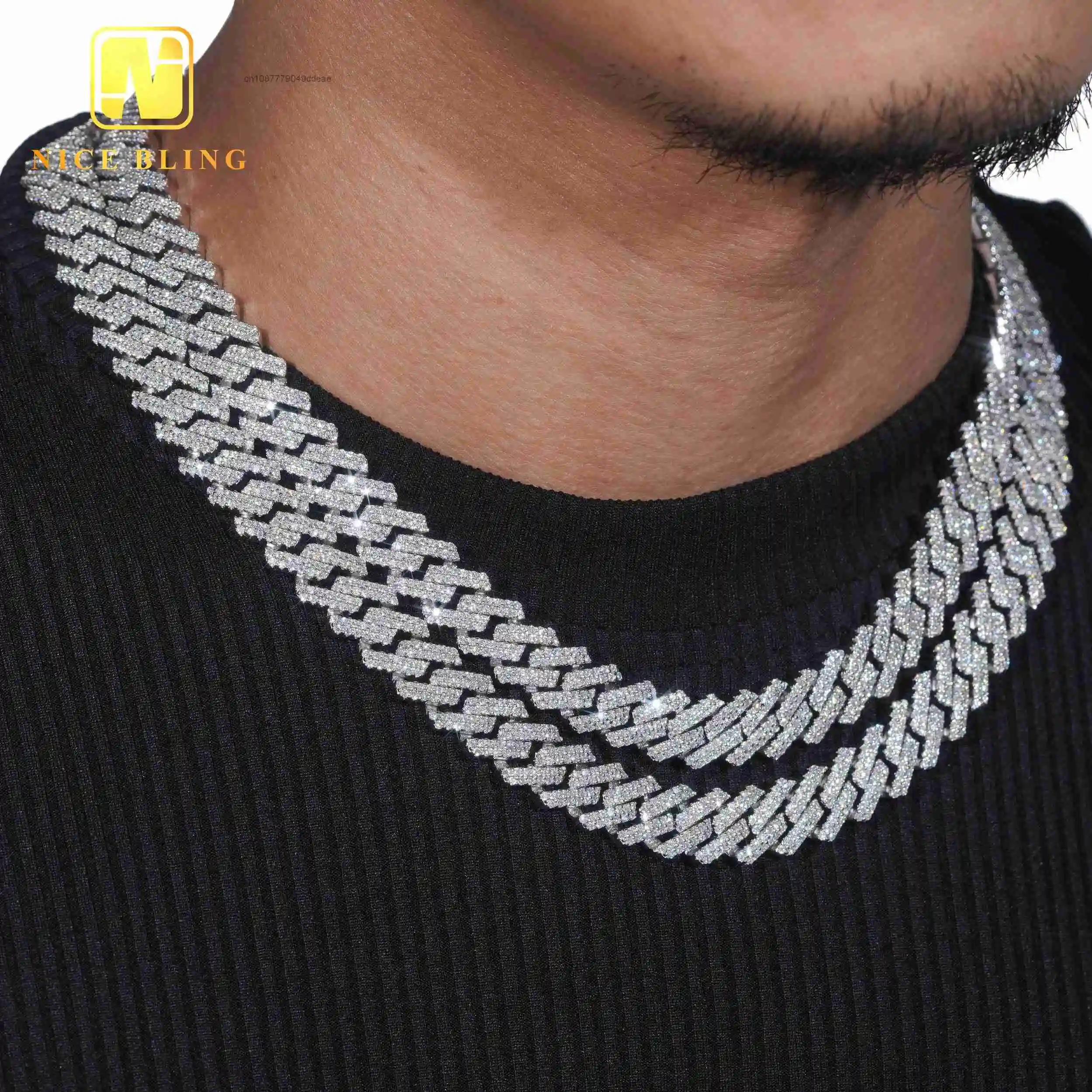 Custom 12mm Rapper Hip Hop Jewelry Necklace Men Diamond Iced Out Cuban Link Chain 925 Silver VVS Moissanite Necklace Bracelet..