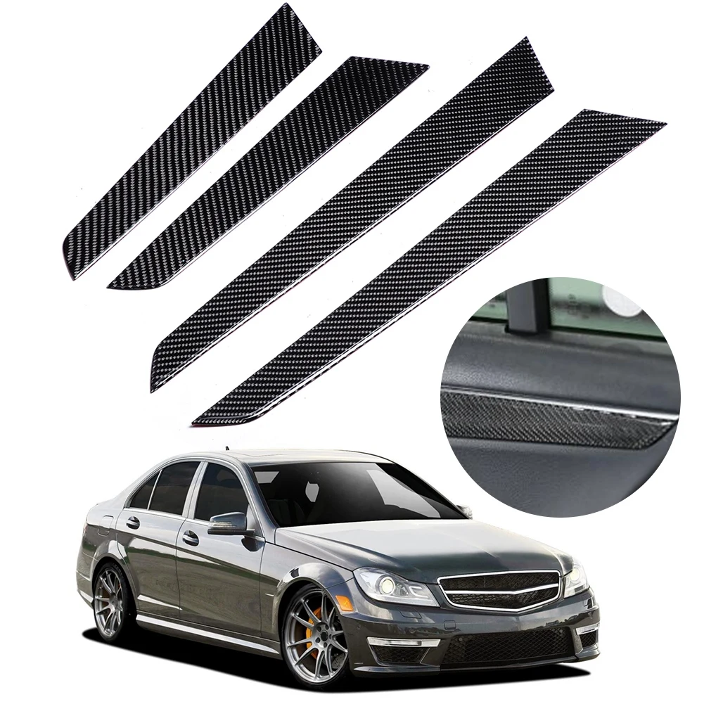 4Pcs Car Interior Door Panel Cover Trim Real Carbon Fiber Fit for Mercedes C class W204 07-13 Car Accessories