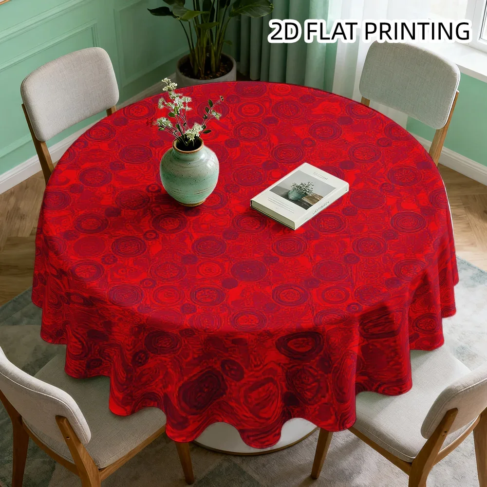 2D flat printing, single piece, round tablecloth, Chinese New Year red vortex pattern, machine washable nylon materialxzj
