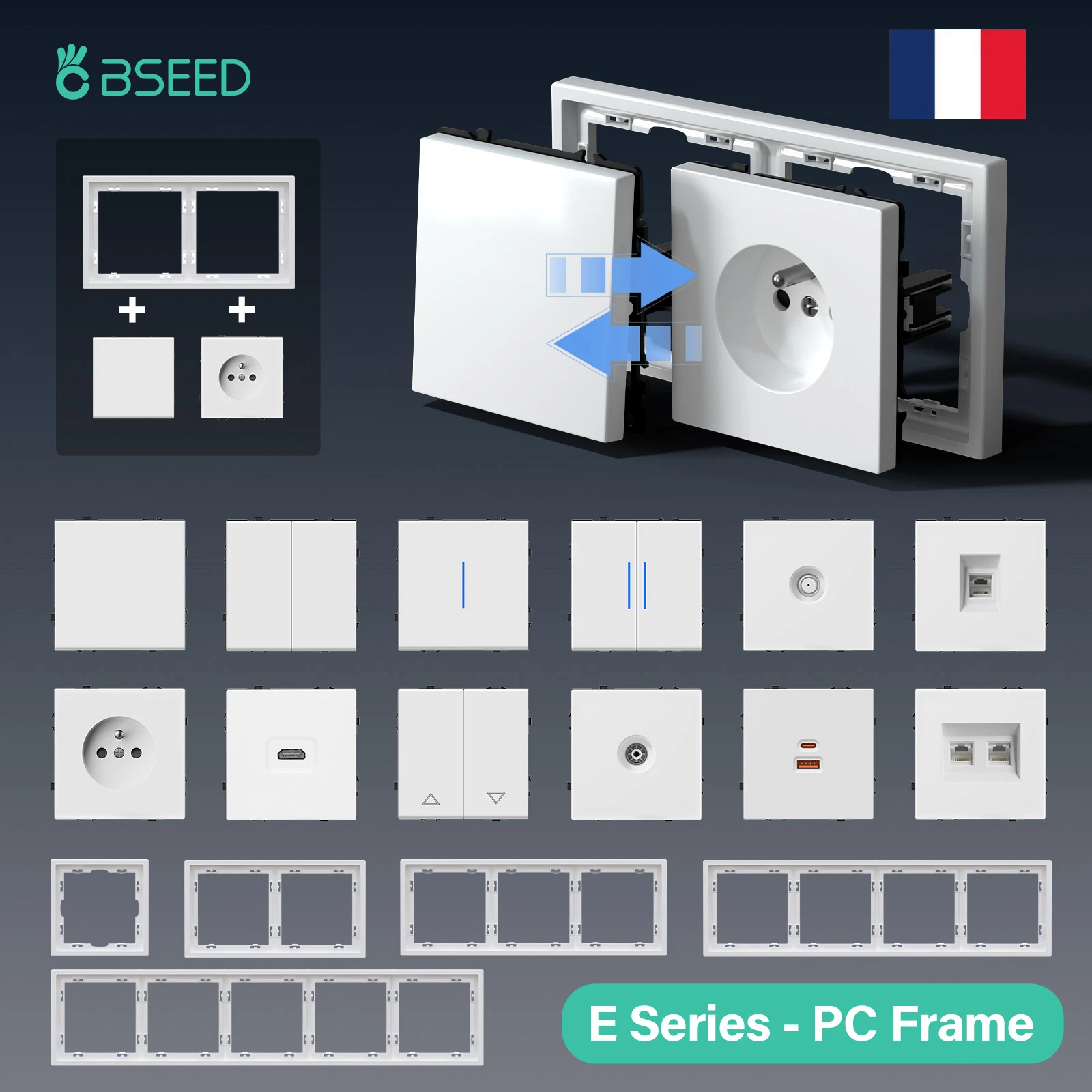 

BSEED 1/2Gang настенные кнопочные переключатели 1/2-контактные французские розетки для телевизора/FR/HD/CAT6 интернет-розетка DIY детали пластиковые рамки