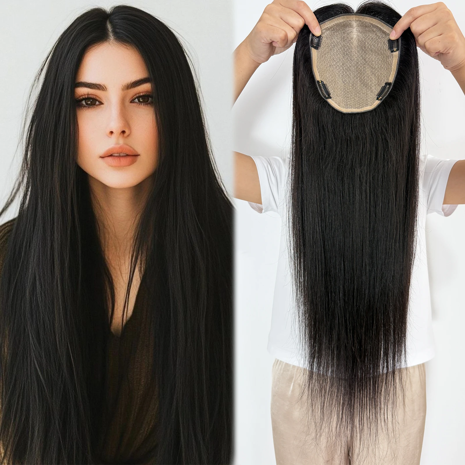 26 بوصة الشعر البشري توبر مع مقاطع في 16x18 سنتيمتر قاعدة الحرير توبر للنساء شعر ريمي حقيقي الشعر المستعار لينة تنفس كامل اليد تعادل