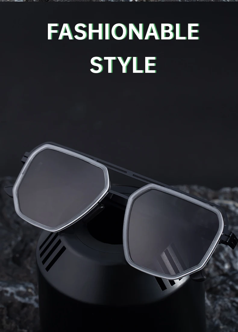 Übergroße quadratische Steampunk-Polarisierte Sonnenbrille für Herren – Luxusmarke 2026 mit Doppelsteg und Polygon-Design – Punk-Sonnenbrille für Männer – Detail 5